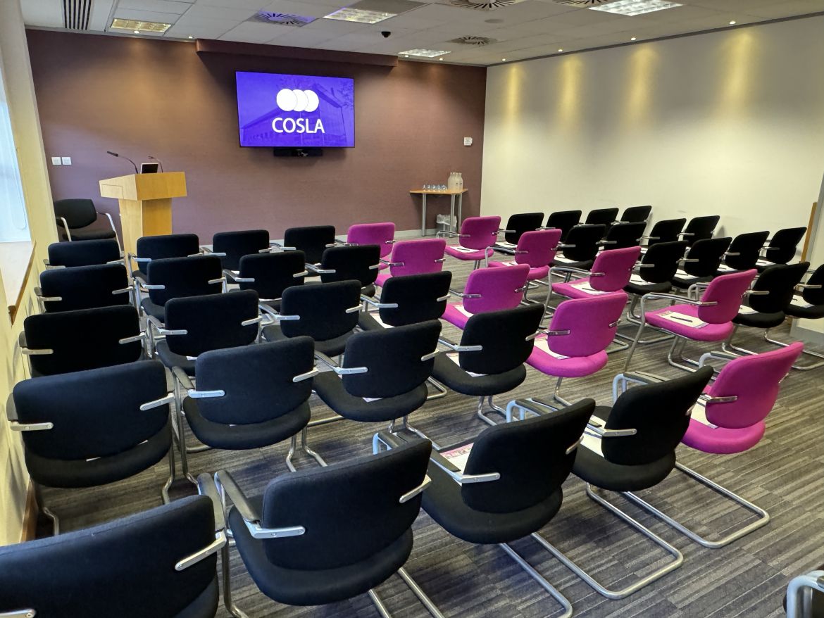 The Scott II Suite in the COSLA Conference Centre in a theatre style.