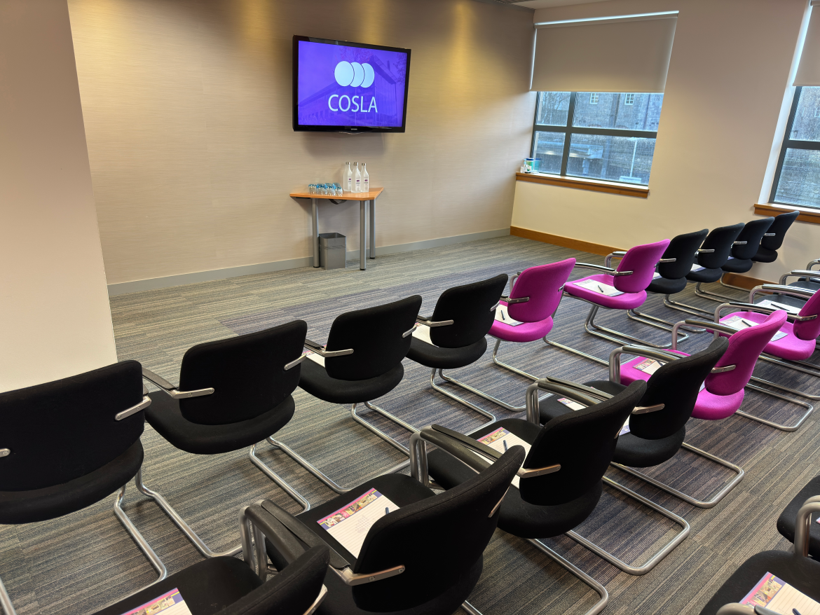 The Burns II Suite in the COSLA Conference Centre in a theatre style.