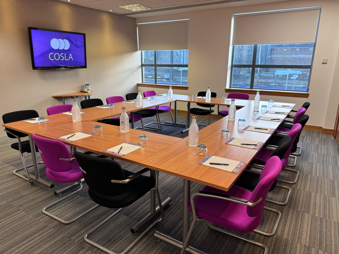 The Burns II Suite in the COSLA Conference Centre in a boardroom style.