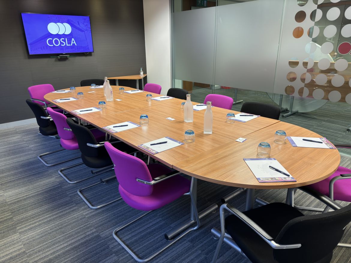 The COSLA Conference Centre McCaig Suite set up in boardroom style.