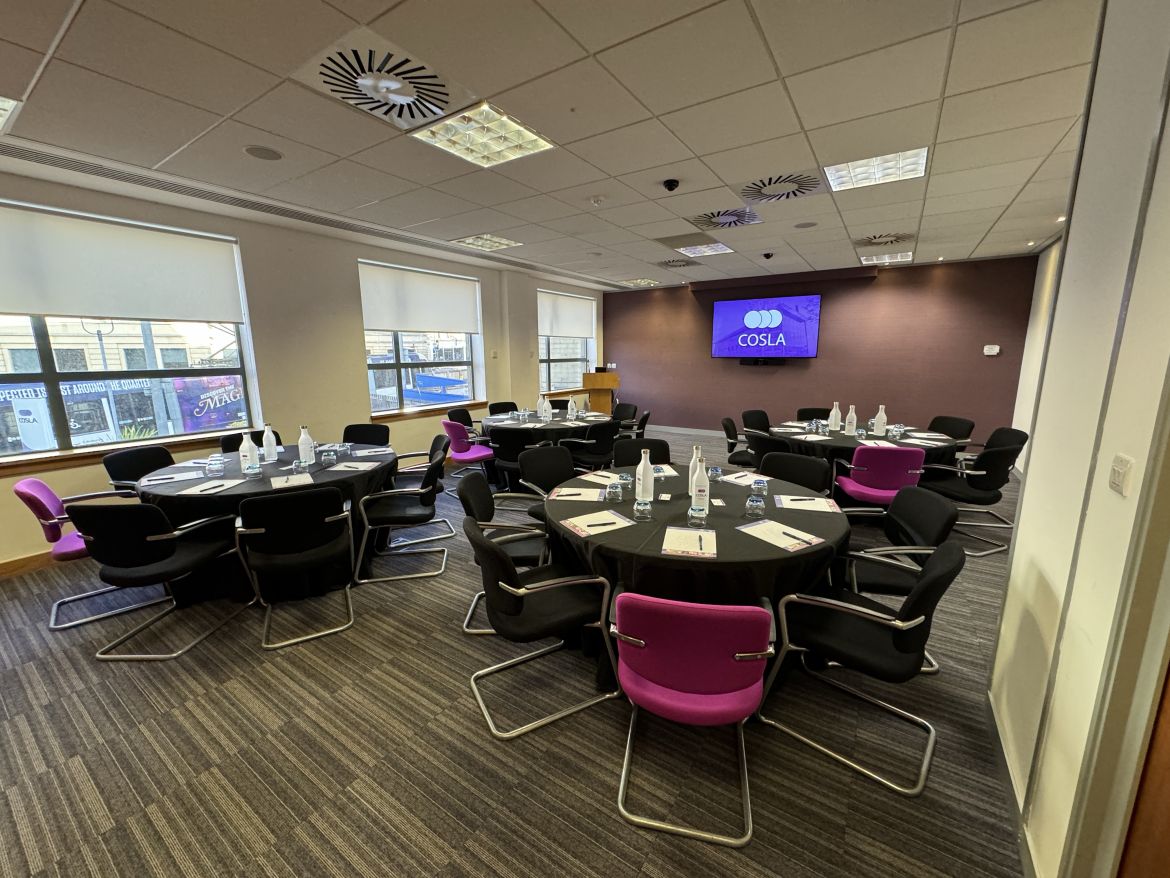 The COSLA Conference Centre Scott II Suite set up in cabaret style hosts up to 32 delegates.