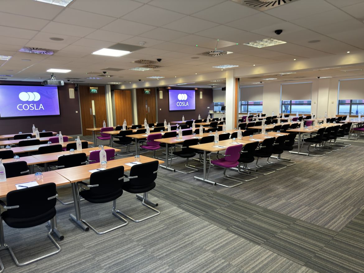 The Caledonian Suite in the COSLA Conference Centre in a classroom style.