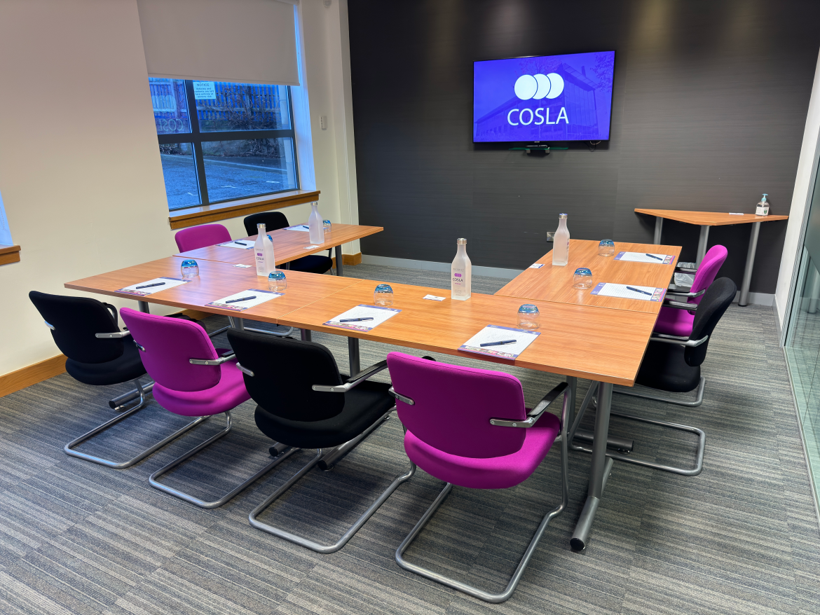 The COSLA Conference Centre McCaig Suite set up in a U-Shape style.