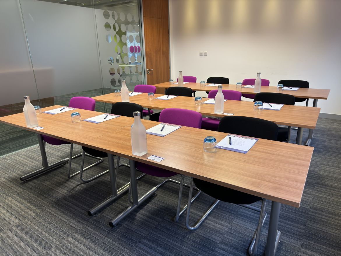 The COSLA Conference Centre McCaig Suite set up in classroom style.